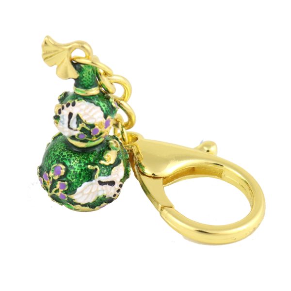 Green Wu Lou With Joyous Crane Amulet Keychain