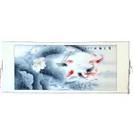 Big Horizontal Hand-Painted 9-Fish Scroll Picture