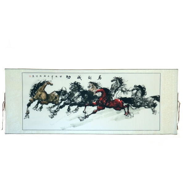 Big Horizontal Hand-Painted 8-Horse Scroll Picture