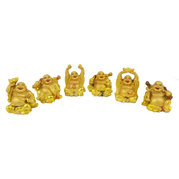 Six Shining Gold Sitting Buddha Statues