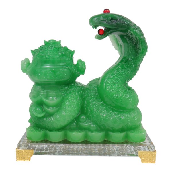 7 Inch Green Wealth Pot Snake Statue for Wood Snake